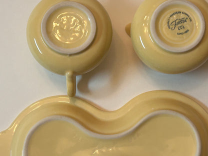 Fiesta Yellow Sugar and Creamer Set with Figure 8 Tray - Post-1986 Lead-Free HLC