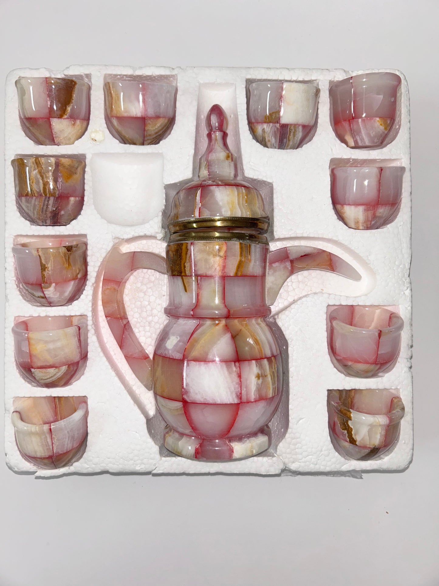 The Rose Onyx Collection: New Handcrafted Stone Dallah & Coffee Service (12-Piece Set)