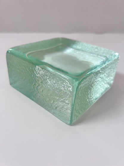 Vintage (1960's) Scandinavian Aqua Textured Large (5") block Art Glass Paperweight
