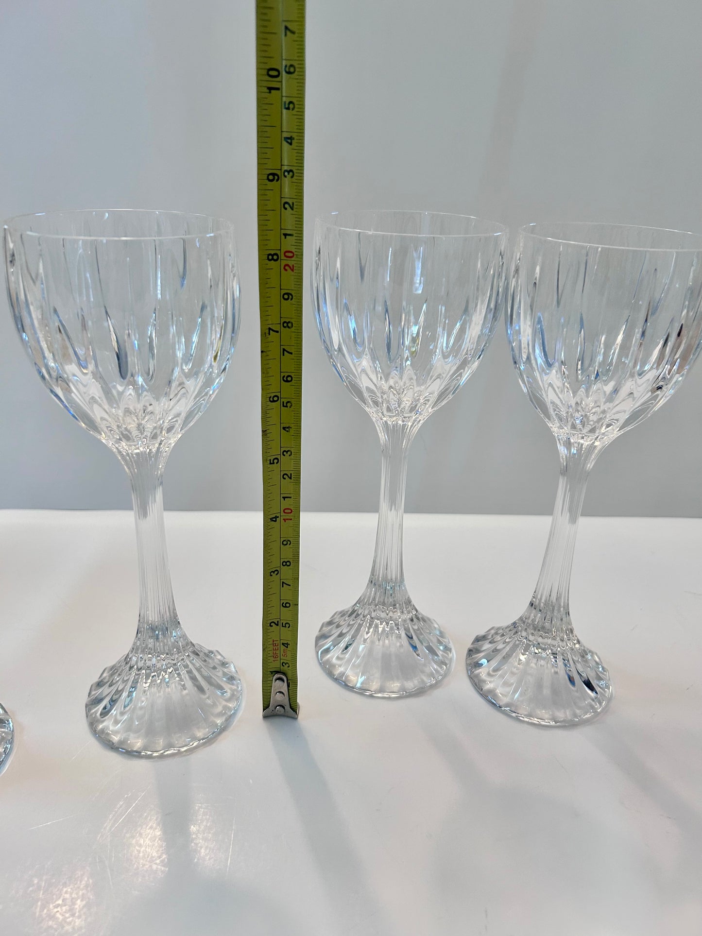 Set of 4 | Mikasa Park Lane Crystal Hock Wine Glasses | 8 1/4" Tall | Vertical Cut Design