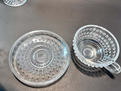 Clear Hobnail Glassware 4-Piece Set - Goblet, Tumbler with Glass Straw, Teacup & Saucer - Made in Portugal