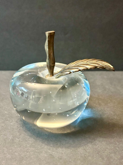 Signed Carl Kraft Art Glass Apple Paperweight & 1976 Hallmark Lead Crystal Set (3pc)