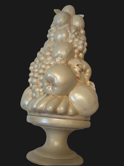 Vintage (16”) Fruit Topiary Centerpiece, White on Pedestal Base, 1964