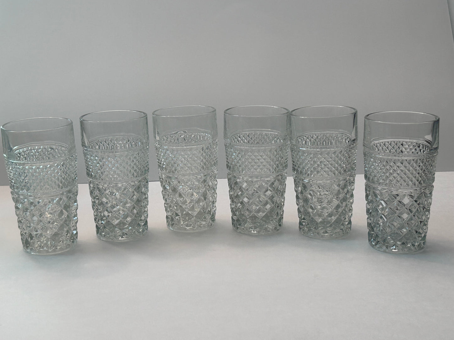 Vintage Anchor Hocking Wexford Diamond Cut Clear Glass Pitcher and 6 Tumblers Set