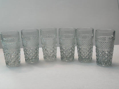 Vintage Anchor Hocking Wexford Diamond Cut Clear Glass Pitcher and 6 Tumblers Set