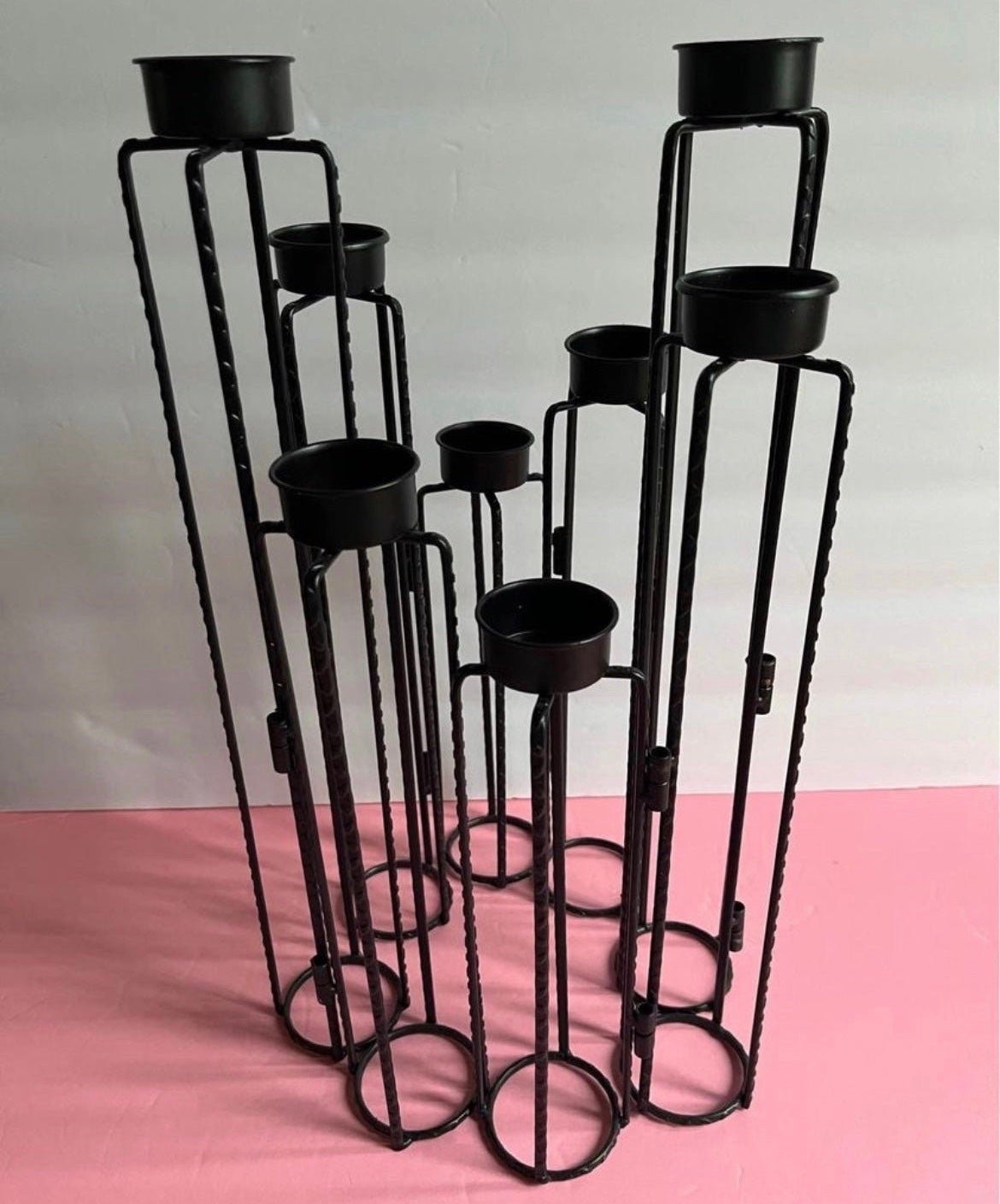 Black Wrought Iron Floor & Table Candle Holders Set of 8