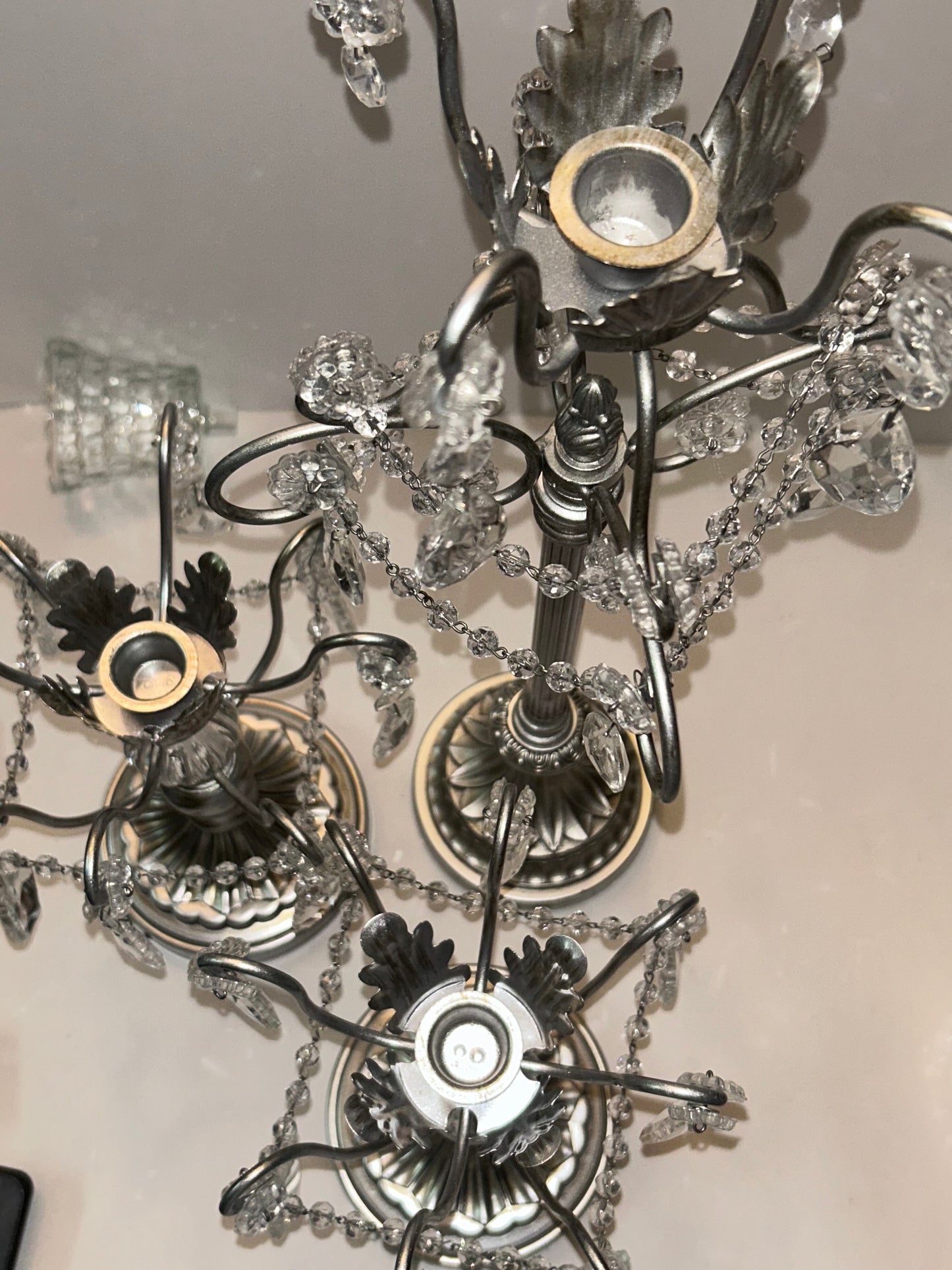 3-Piece Silver Chandelier Candelabra Set with Hurricane Cups | Elegant Wedding Centerpieces