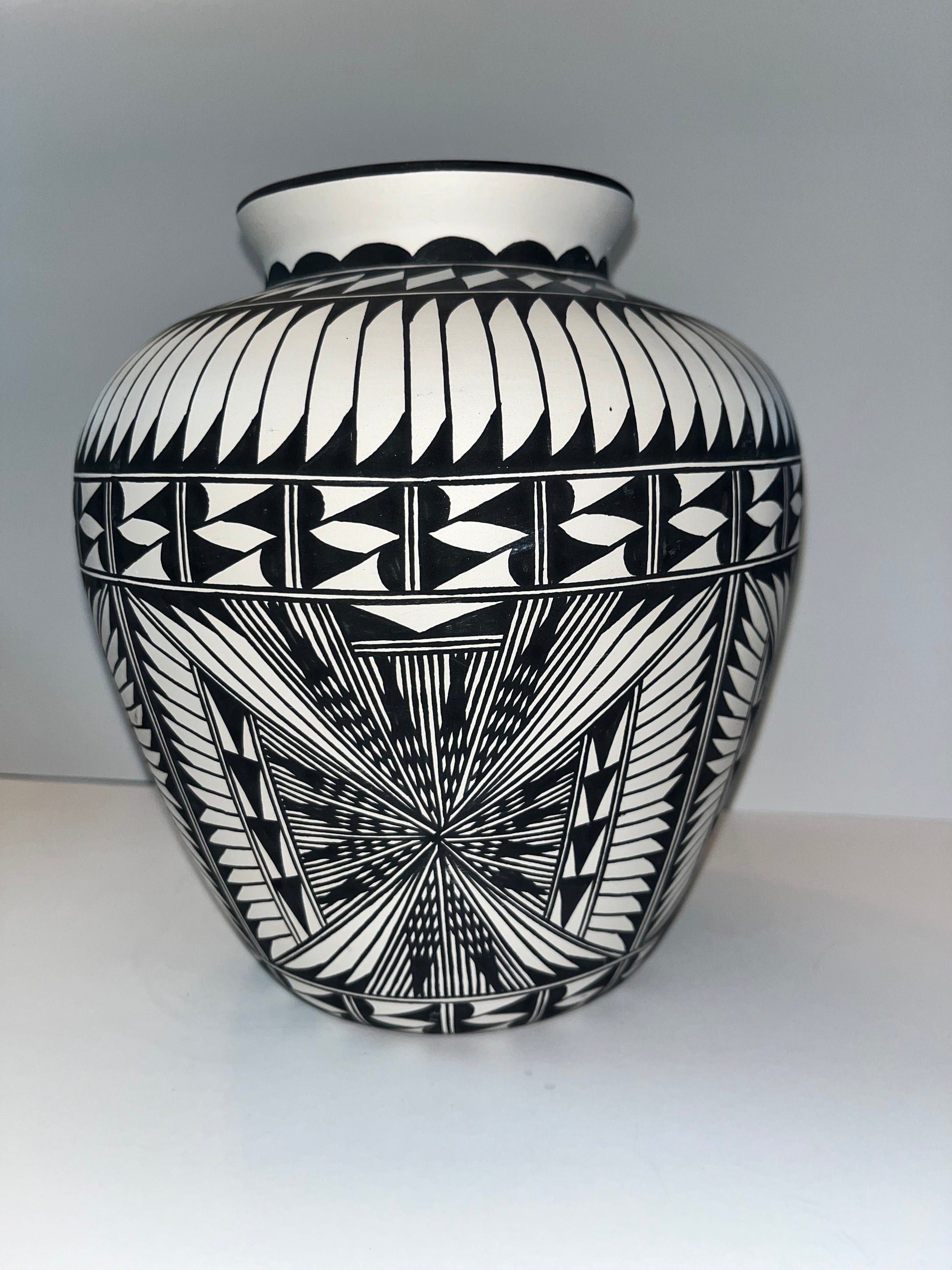 Acoma Pueblo Pottery Vase with Intricate Geometric Patterns - Finest Antique