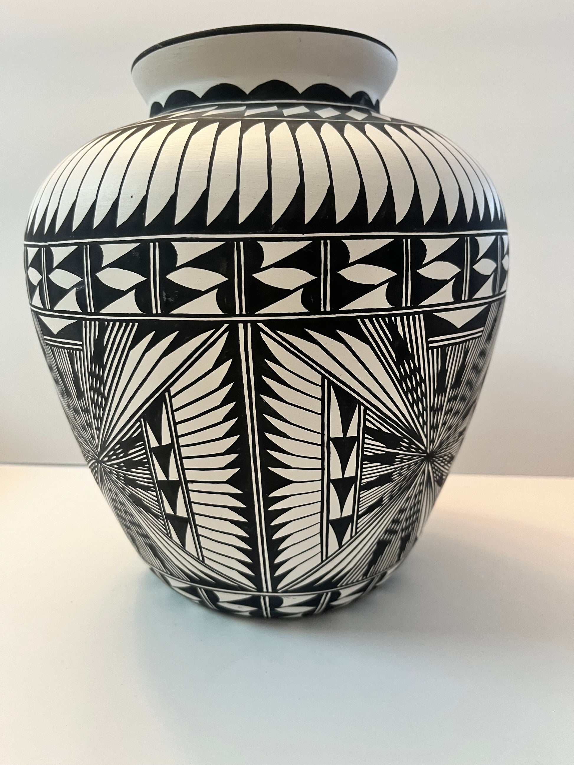 Acoma Pueblo Pottery Vase with Intricate Geometric Patterns - Finest Antique