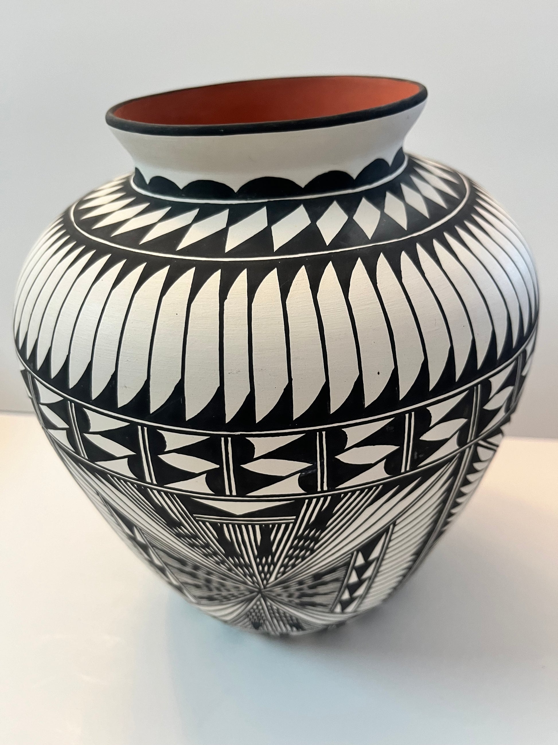 Acoma Pueblo Pottery Vase with Intricate Geometric Patterns - Finest Antique