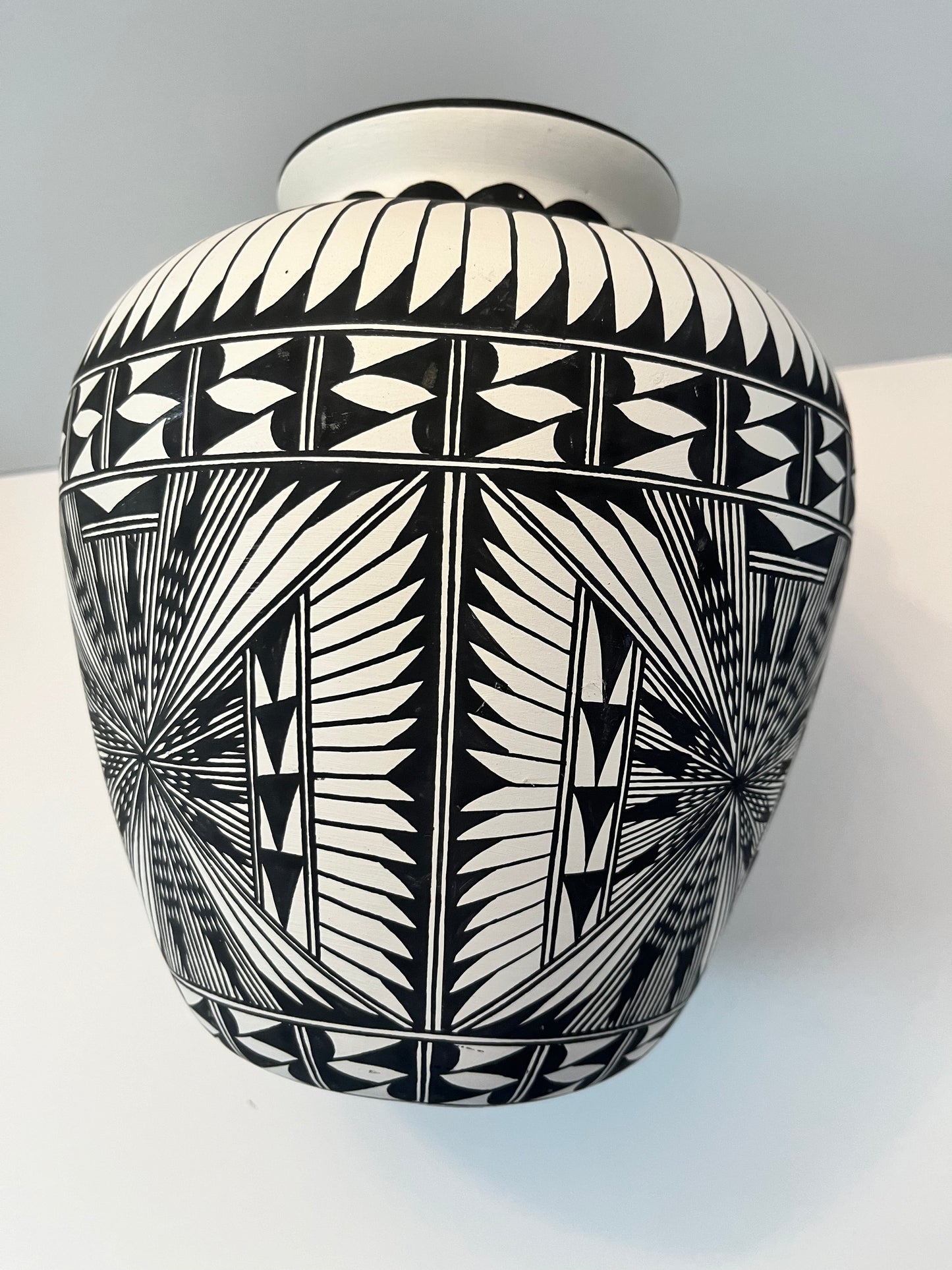 Acoma Pueblo Pottery Vase with Intricate Geometric Patterns - Finest Antique