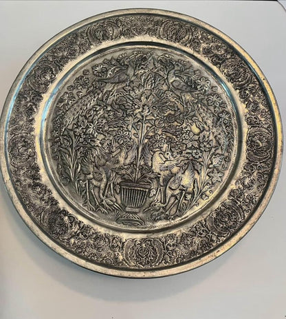 Antique Austrian Hungarian Copper Wall Plate with Intricate Floral and Fauna Design - Finest Antique