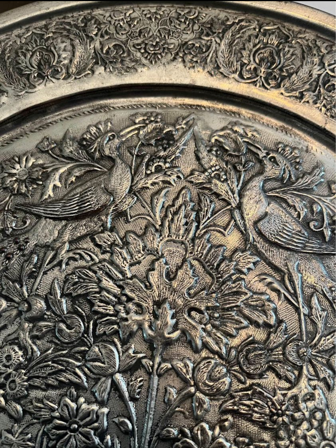 Antique Austrian Hungarian Copper Wall Plate with Intricate Floral and Fauna Design - Finest Antique