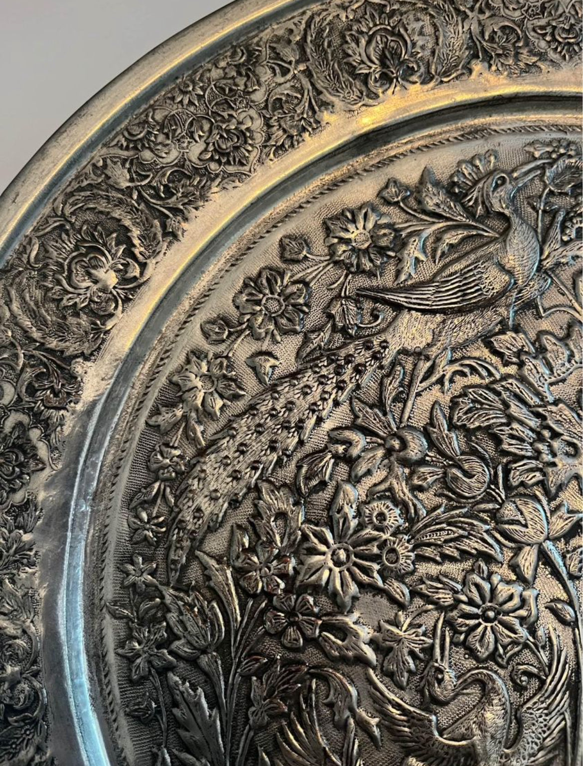 Antique Austrian Hungarian Copper Wall Plate with Intricate Floral and Fauna Design - Finest Antique