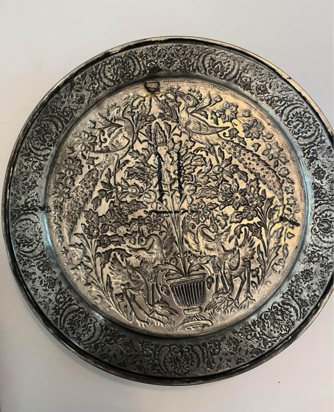 Antique Austrian Hungarian Copper Wall Plate with Intricate Floral and Fauna Design - Finest Antique