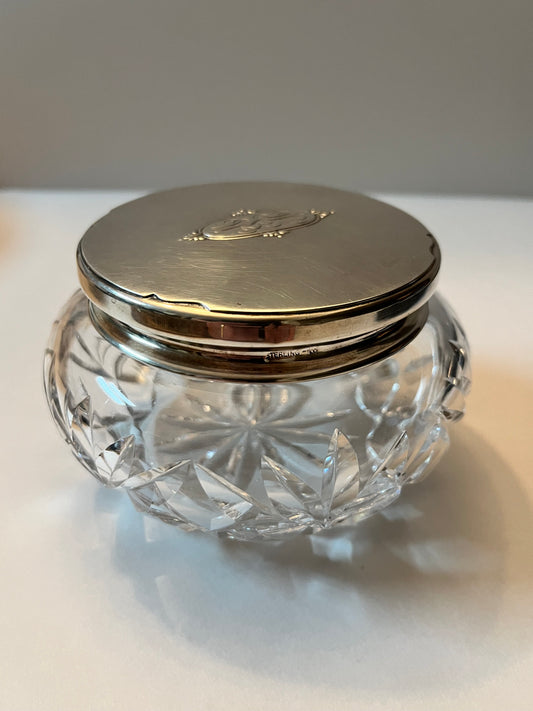 Antique Czechoslovakian Crystal Dresser Jar with Sterling Silver Lid - Finest Antique