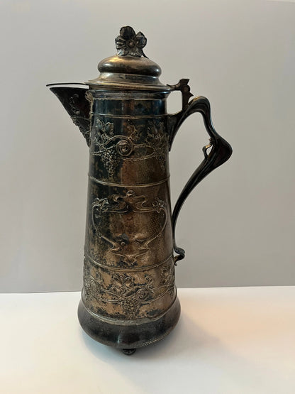 Antique German Pewter Tankard with Intricate Grapevine Detailing - Finest Antique