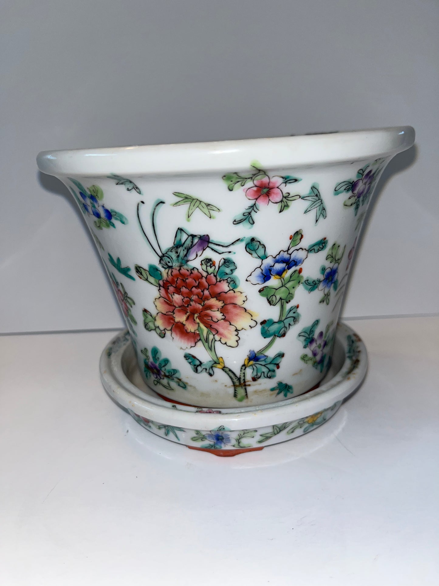 Antique Hand-Painted Floral Porcelain Planter - Finest Antique