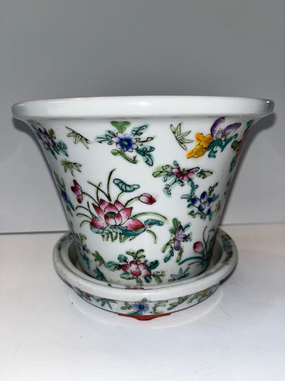 Antique Hand-Painted Floral Porcelain Planter - Finest Antique