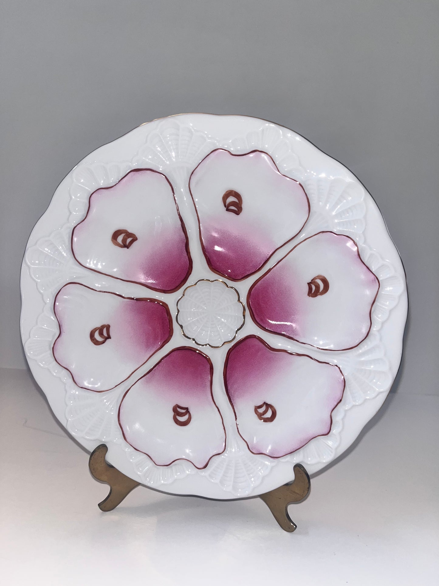 Antique Porcelain 6-Well Oyster Plate with Pink Glaze - Finest Antique