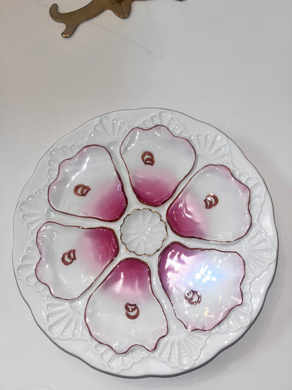Antique Porcelain 6-Well Oyster Plate with Pink Glaze - Finest Antique