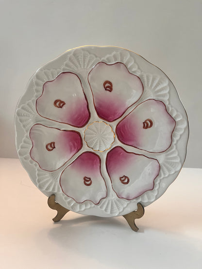 Antique Porcelain 6-Well Oyster Plate with Pink Glaze - Finest Antique