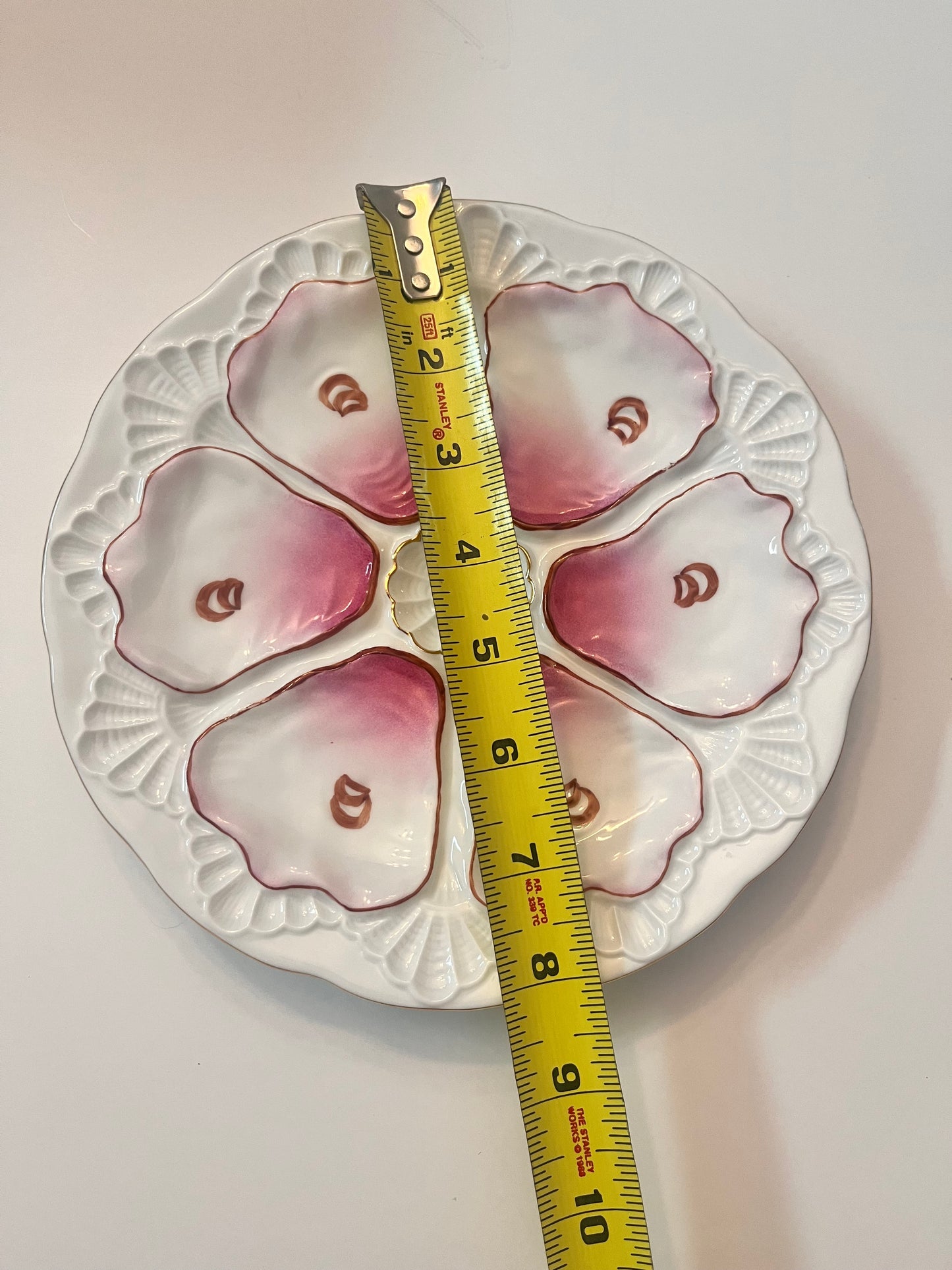 Antique Porcelain 6-Well Oyster Plate with Pink Glaze - Finest Antique