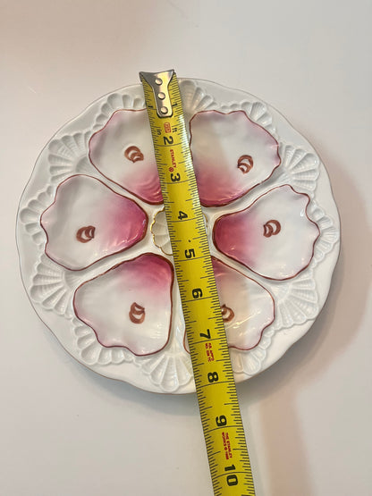 Antique Porcelain 6-Well Oyster Plate with Pink Glaze - Finest Antique