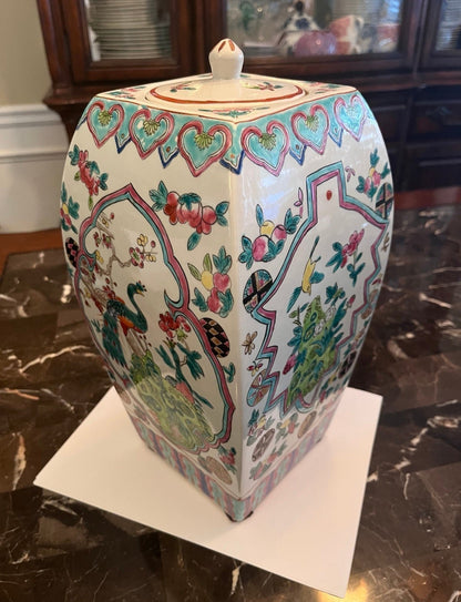 Antique Porcelain Ginger Jar with Hand-Painted Floral and Figure Motifs - Finest Antique