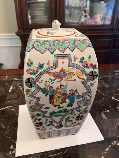 Antique Porcelain Ginger Jar with Hand-Painted Floral and Figure Motifs - Finest Antique