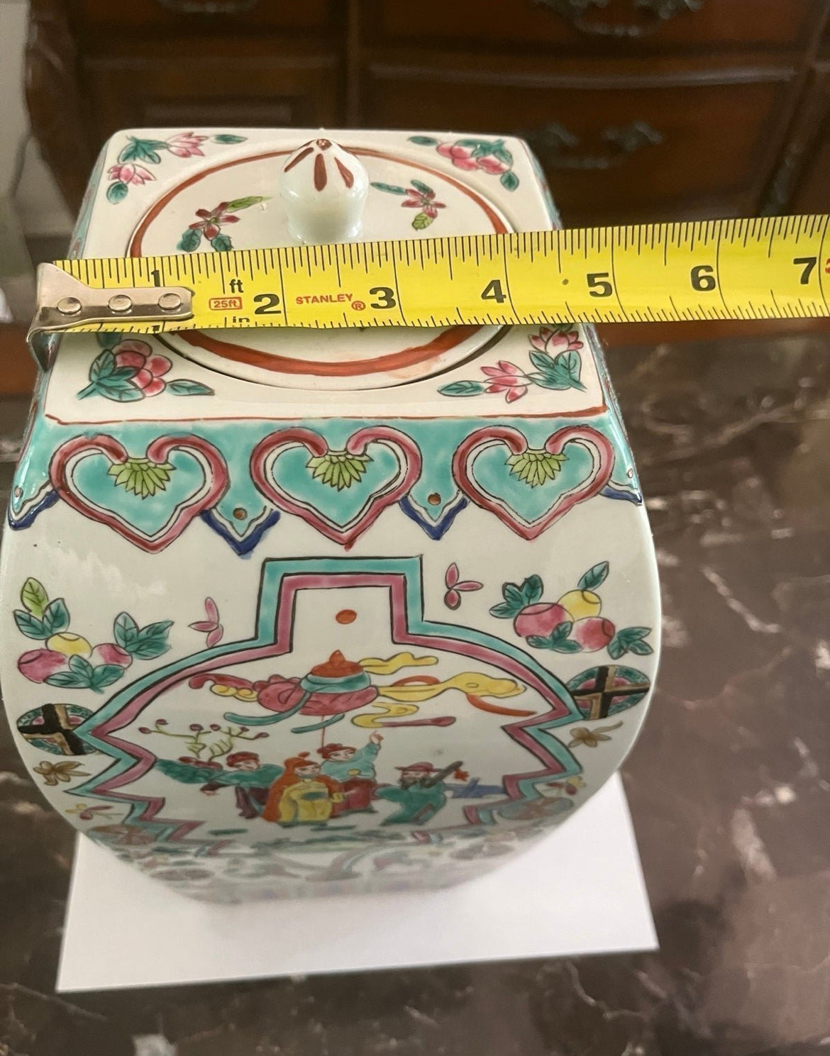 Antique Porcelain Ginger Jar with Hand-Painted Floral and Figure Motifs - Finest Antique