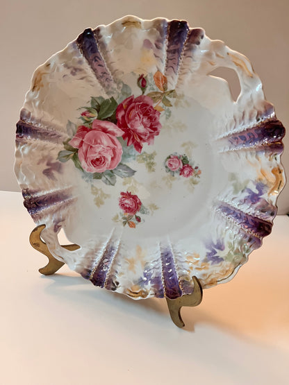 Antique RS Prussia Germany Lusterware Serving Platter with Floral Design - Finest Antique