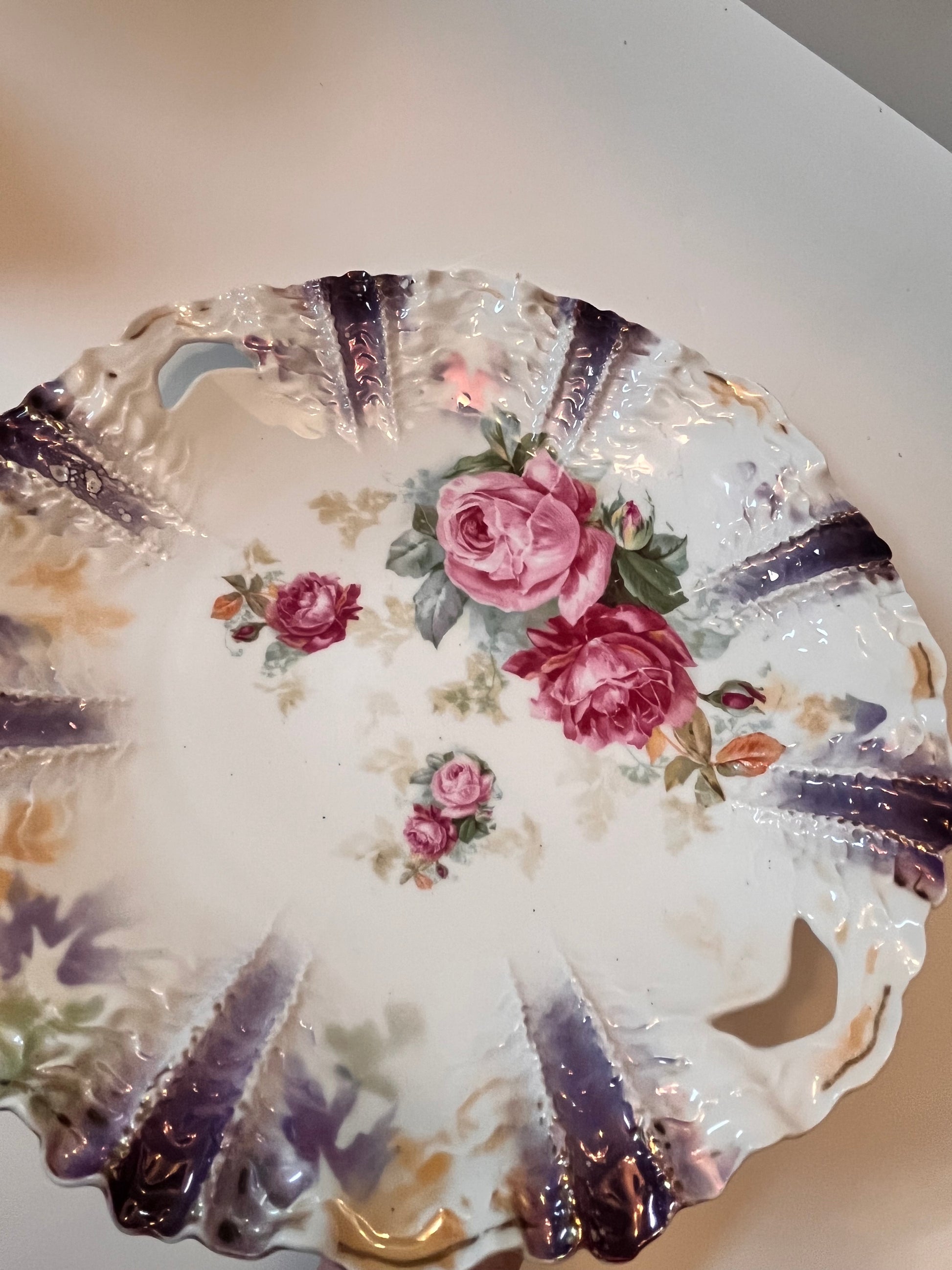 Antique RS Prussia Germany Lusterware Serving Platter with Floral Design - Finest Antique