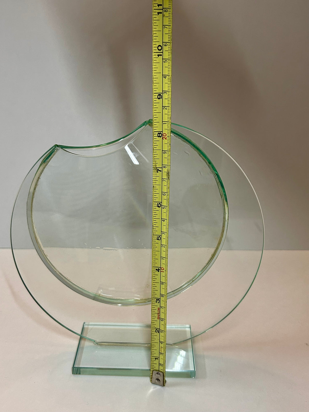 Unique Vintage Sculptural Green-Tint Art Glass "Floating Orbit" Vase (8.25”)Modernist Art Piece