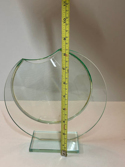 Unique Vintage Sculptural Green-Tint Art Glass "Floating Orbit" Vase (8.25”)Modernist Art Piece