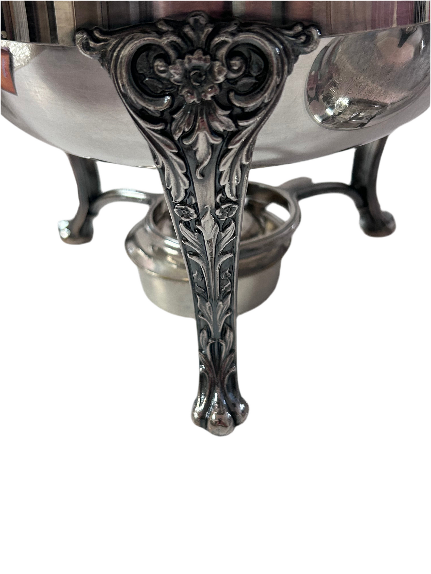 Antique Chafing Dish Victorian Roses Design Silver Plated Over Copper (5 Pieces)