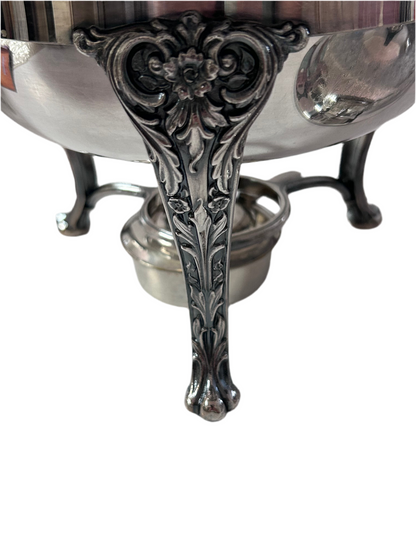 Antique Chafing Dish Victorian Roses Design Silver Plated Over Copper (5 Pieces)