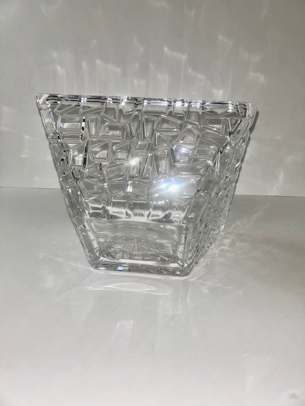 Signed Tiffany & Co. 9" Mosaic / Rock Cut Crystal Square Bowl Centerpiece