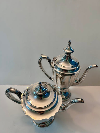 Vintage Chippendale International Silver Co. Pair of Silver-Plated Tea/Coffee Pots Engraved Monogram “M”