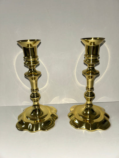 Baldwin Historic Deerfield Collection Solid Brass Queen Anne Style Candlestick Holders