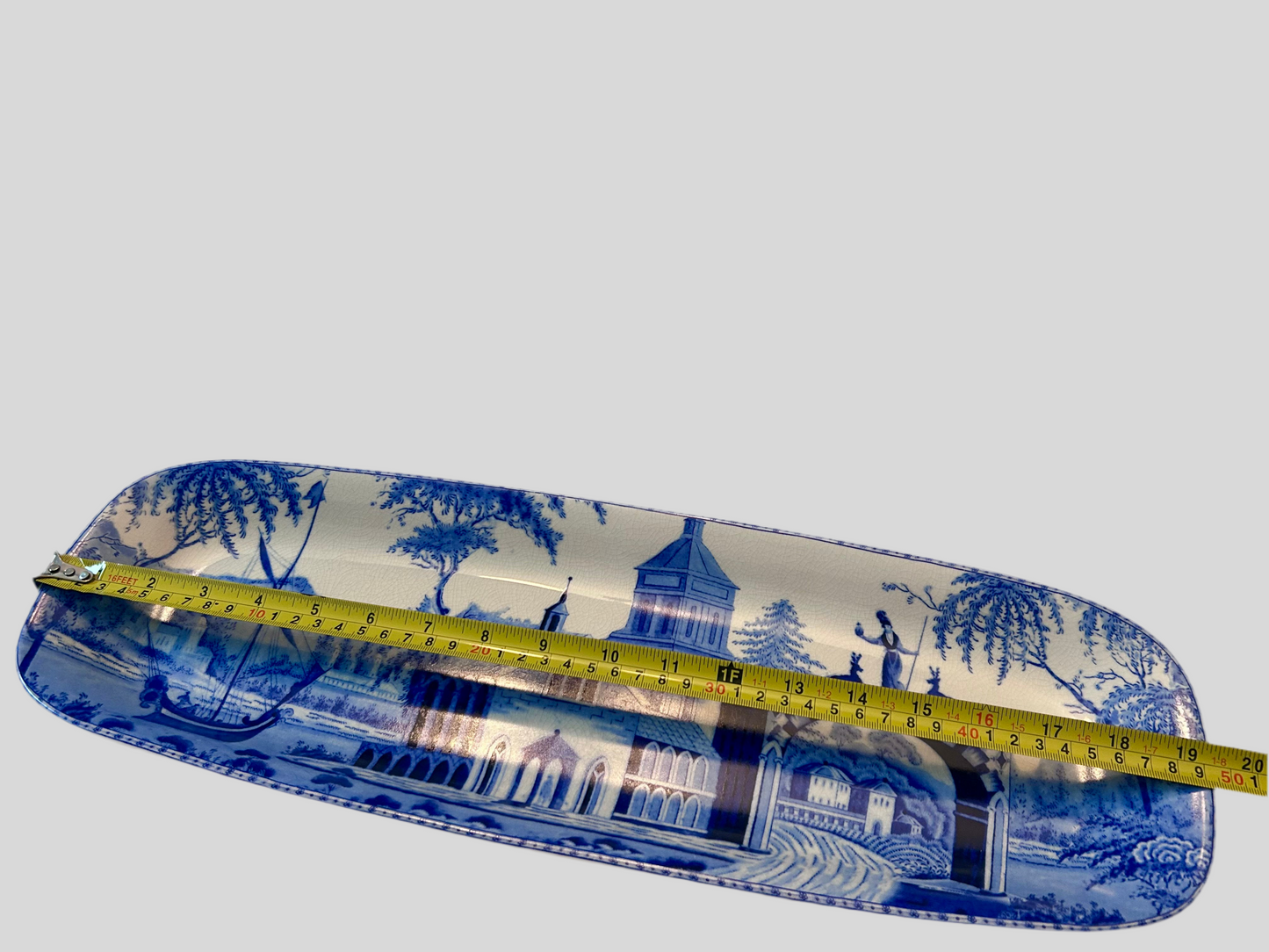 Pottery Barn Sophia Village Scene Rectangular Serving 19.5” Platter Crazed Glaze Finish