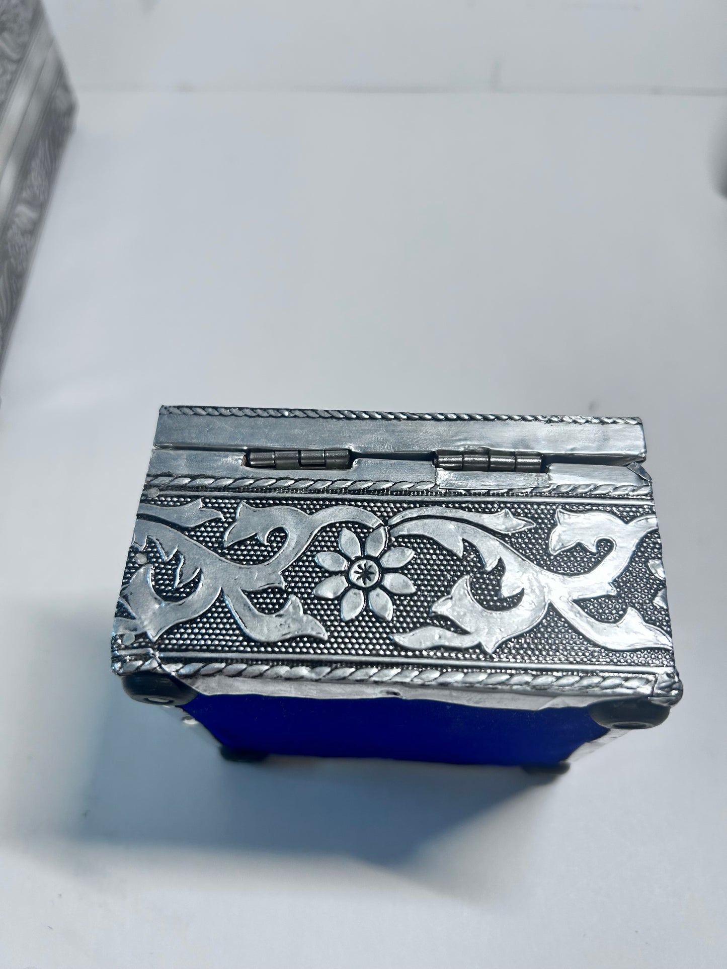Vintage 4-Piece Handcrafted Embossed Silver Vanity & Jewelry Box Set w/ Coasters