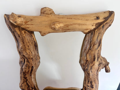 Vintage Artisan Hand-Carved Solid Wood Mirror - 19x16 Signed "Chen" - Rustic Live Edge Studio Craft