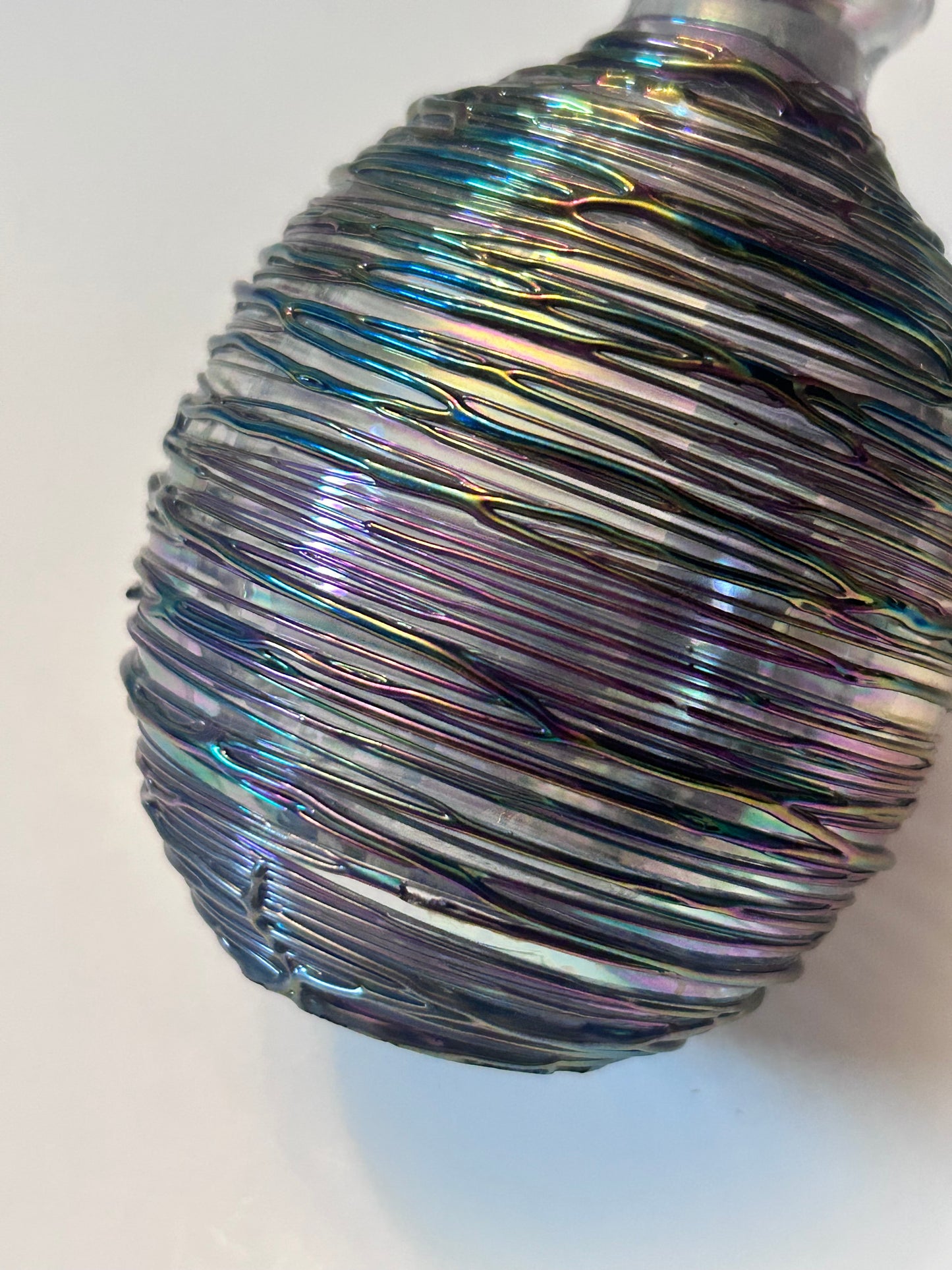 Michael Glass (5.5”) Hand-Blown Iridescent Art Glass Perfume Bottle – Purple/Green Trailing Wrap