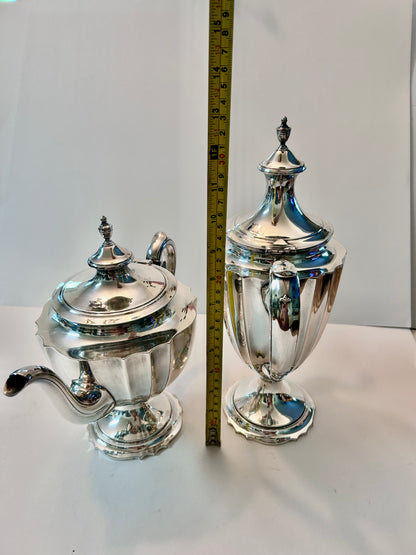 Vintage Chippendale International Silver Co. Pair of Silver-Plated Tea/Coffee Pots Engraved Monogram “M”