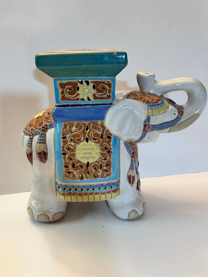 Vintage Chinese Export Style Ceramic Elephant Garden Stool / Plant Stand, 12”Tall, Chinoiserie Decor