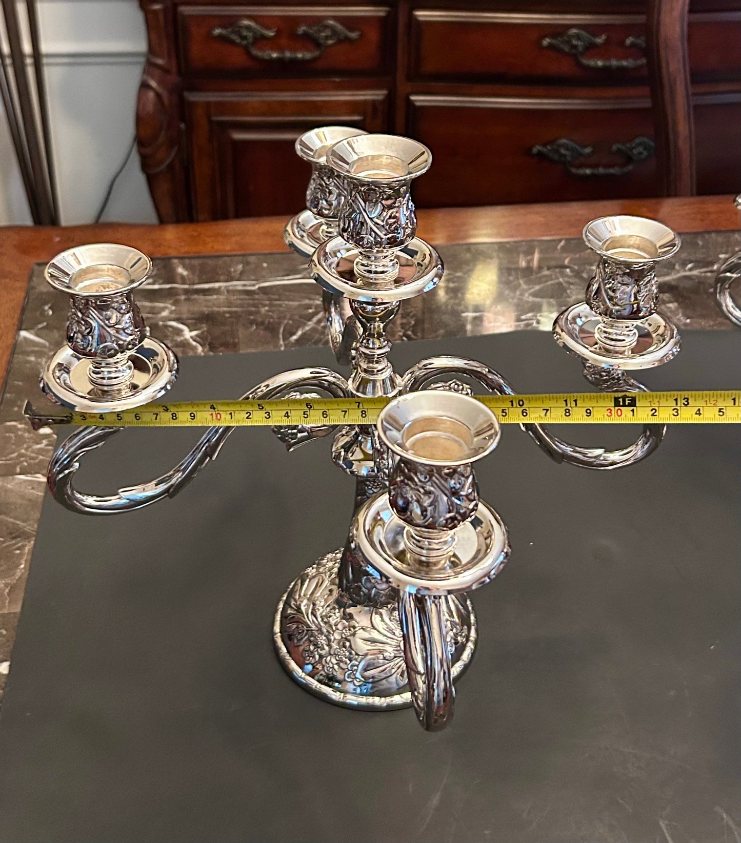 Vintage Silver Plated Victorian Style Floral Candelabra - Set of Two