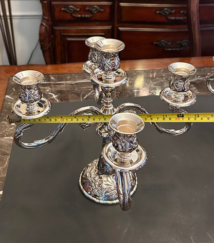 Vintage Silver Plated Victorian Style Floral Candelabra - Set of Two