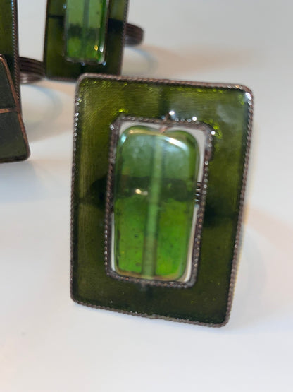 Vintage Pier One Artisan Green Dichroic Glass Napkin Rings (Set of 9)