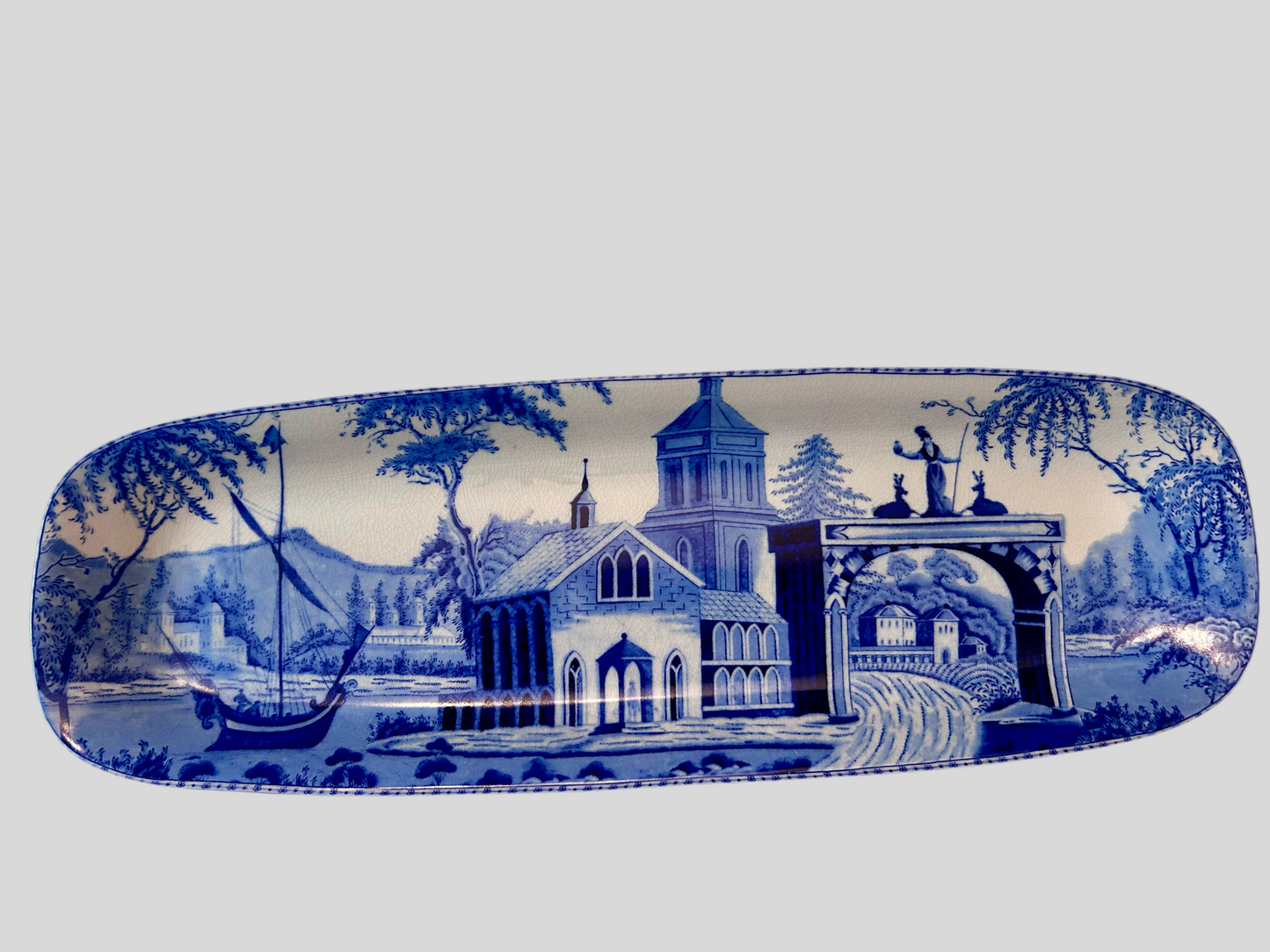 Pottery Barn Sophia Village Scene Rectangular Serving 19.5” Platter Crazed Glaze Finish